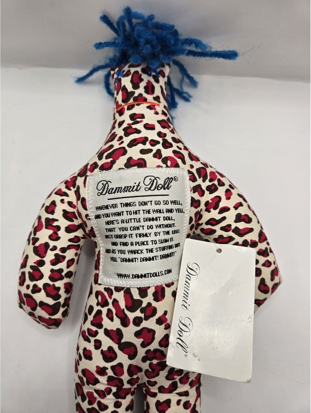 Dammit Doll 12" Stress Relief Leopard Cheetah Print Blue Hair Cloth Doll Plush